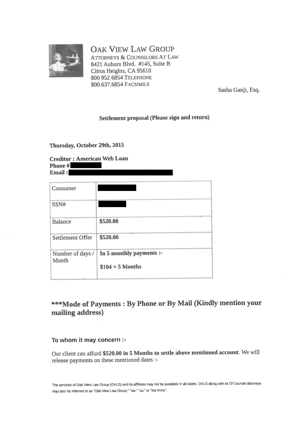 Client RJ from VA saved $650.77 -OVLG